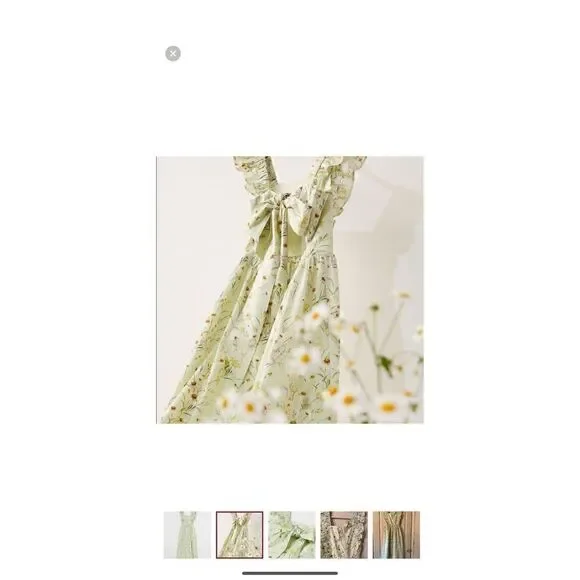 H&M Wildflower Meadow open back Poplin Light Green Floral midi Dress - Picture 3 of 12
